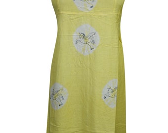 Beach Breeze Sundress Yellow Strappy Sleeveless Boho Style Scoop Neck Rayon Dresses XS