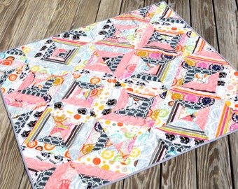 Retro Gender Neutral Baby Quilt, Child Size Quilt, Toddler Quilt, Modern Baby Quilt, Snuggly Blanket