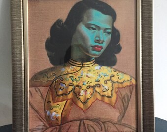 The Green Lady, Chinese Girl, Vladimir Tretchikoff. Framed Retro Print