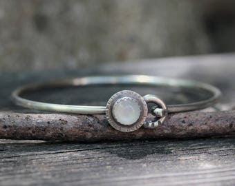Rustic moonstone bracelet / white moonstone bracelet / silver bangle bracelet / gift for her / jewelry sale / sterling bangle bracelet