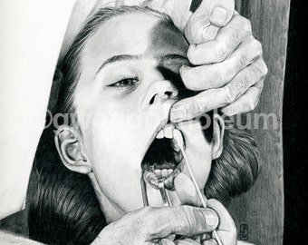 Le dentiste. Fine art print of an original drawing. Signed by the artist.