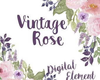 Rose Clip-art, Watercolor Clip-art, Watercolor Lilace Rose Clip-art, Purple Rose Watercolor, Scrapbook Clip-art. No. WC55