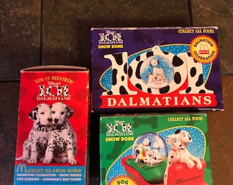Lot of three McDonalds Walt Disney 101 Dalmatians snow globes New In Boxes 1996