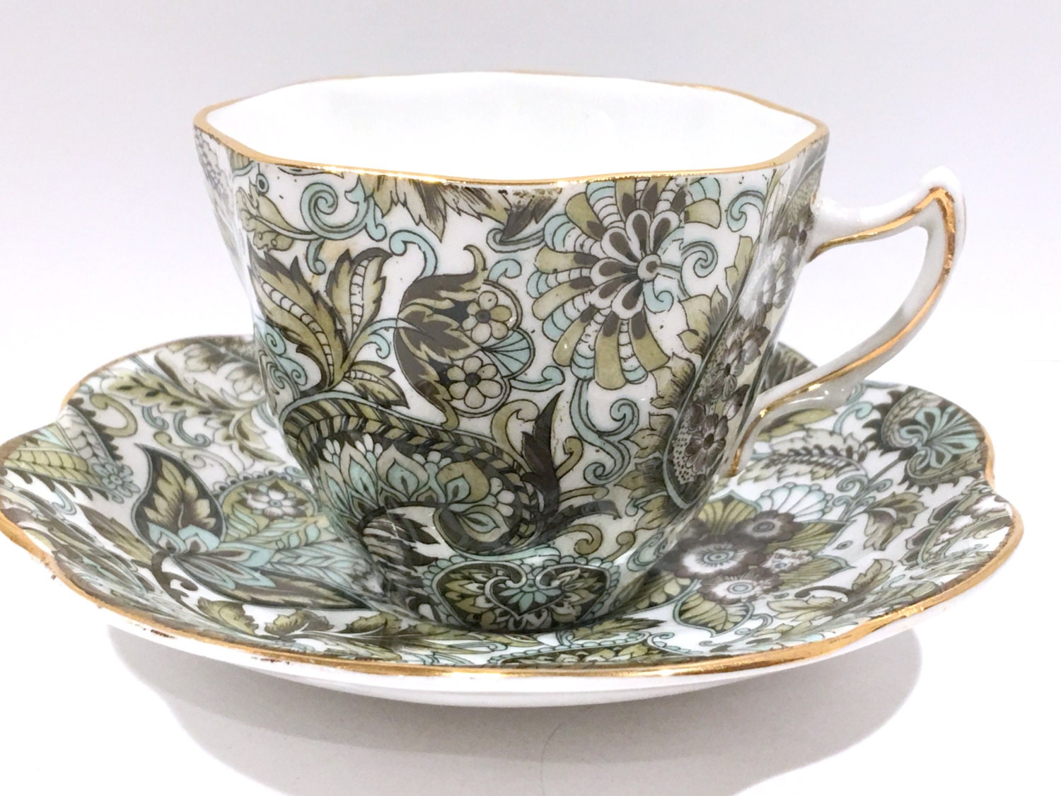 Chintz Tea Cup and Saucer by Rosina Bone China, Made in England