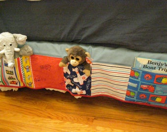 Child's Bed Caddy, Book Toy Organizer, Bedside Caddy 5 pocket Trains Airplanes