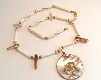 Amber on Mother of Pearl Necklace