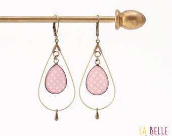 hoop earrings pink resin rose drops