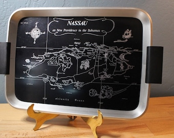 Vintage English Woodmet Tray - Map of Nassau Bahamas - Bar Tray