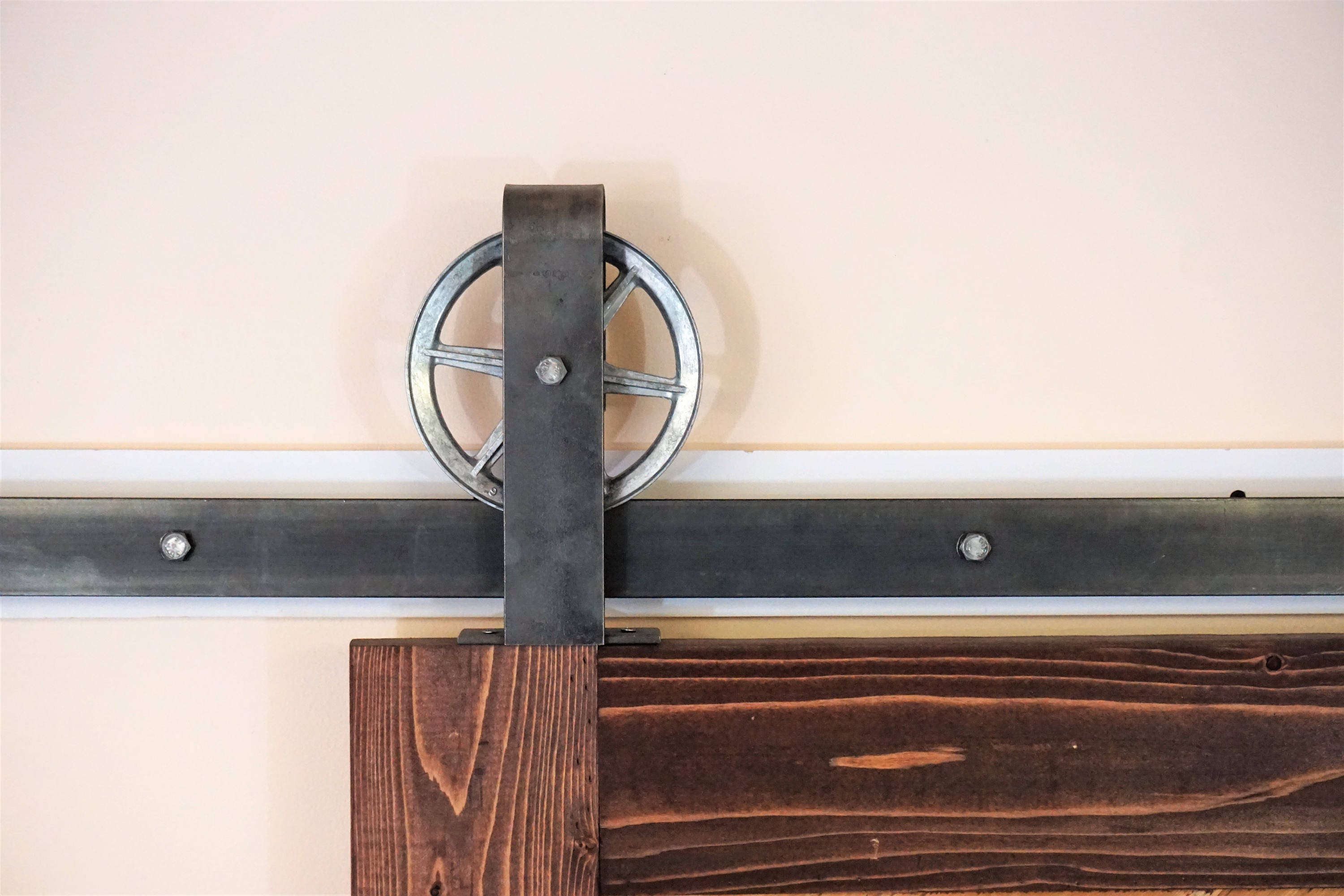 Double door vintage top mount sliding barn door hardware on