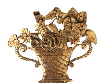 Gold dipped flower basket brooch safety pin