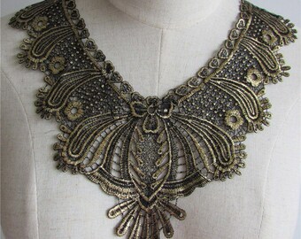 x 1 guipure gold sheer floral lace collar applique sewing 35.5 x 32 cm @26