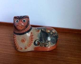 Vintage Tonala Mexican Ceramic Cat