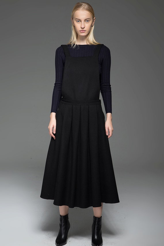 black dungaree pinafore dress