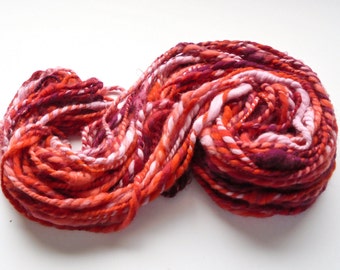 STUDY IN SCARLET Handspun Yarn, 2-ply yarn, super bulky yarn, soft fractal yarn, merino yarn, kid mohair locks, Thick and Thin Chunky Yarn