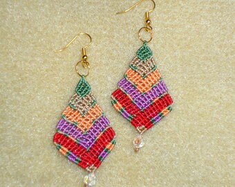 Macrame earrings, micro macrame, knotted jewelry, hand made earrings, hippie, chic