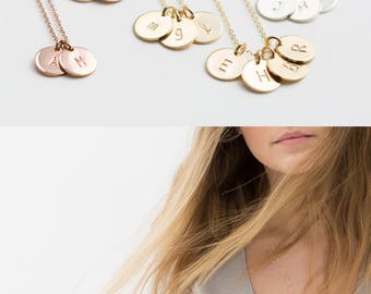 Initial Necklace, Personalized Dainty Disc Necklace • Monogram Necklace, Delicate SMALL DISKS • Silver, Rose Gold Initial Necklace • LN209.2