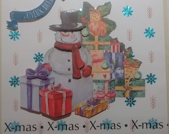 X card - mas snowman snow and her gifts, 3D