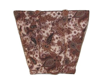 Brown Paisley Tote Bag, Floral Cloth Purse, Fabric Bag, Handmade Handbag, Shoulder Bag, Flowers