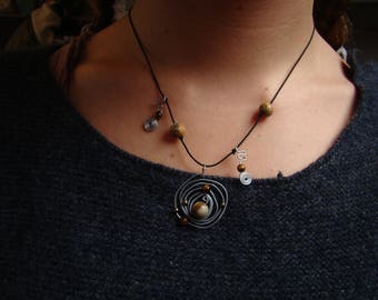 Asymmetrical necklace - SpiralTigerEye-