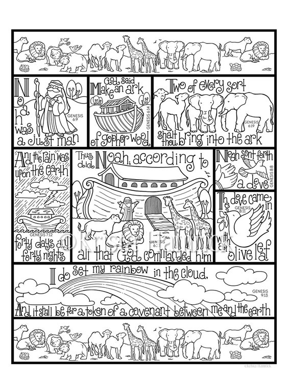 Noah's Ark coloring page in three sizes: 8.5X11 8X10