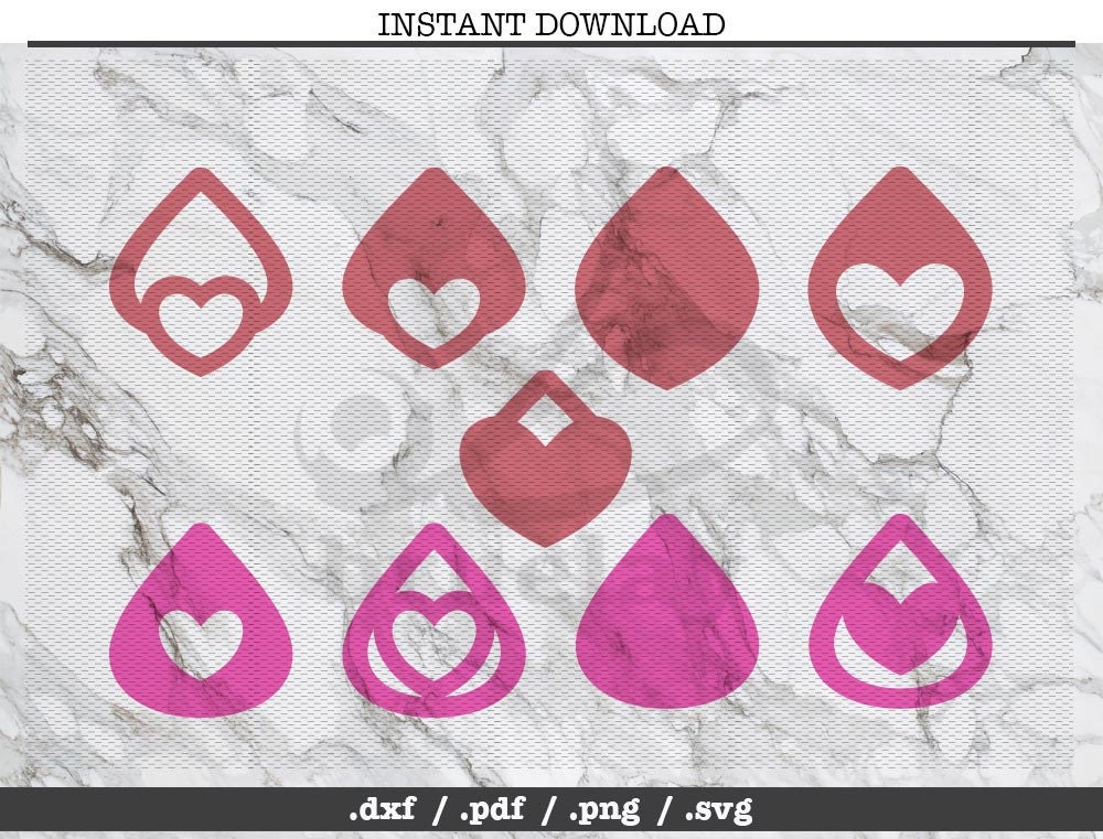 Download Valentines day Heart Tear drop cut fileearringsleather