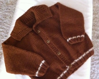 Knit boy sweater, brown sweater size 5 to 6 years old, boy cardigan, children cardigan, boy sweater, toddler sweater
