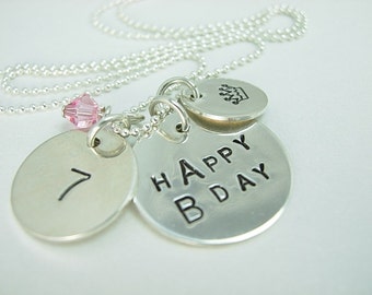 Handstamped Personalized Sterling Silver BIRTHDAY Necklace