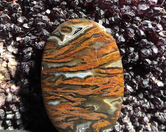 Turkish plume and pseudomorph agate cabochon