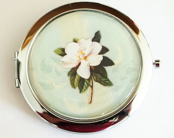 Flower compact mirror, mirror, pocket mirror, purse mirror, compact mirror, floral mirror, green, gift for her (2205)