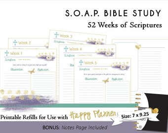 HAPPY PLANNER S.O.A.P. Bible Study 52 Weeks of Scriptures - Printable PDF mambi | Create365 | me & my Big Ideas 7 x 9.25 "Classic" Size