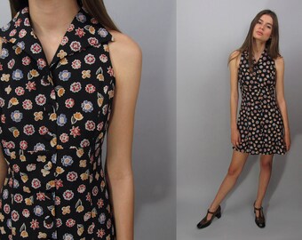 Vintage 90s Floral Dress, Mini Dress, Skater Dress, Sleeveless Dress, Empire Waist Floral Dress Δ size: xs / sm