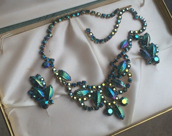 Vinatge necklace and clip on ear ring set - elegant, evening wear