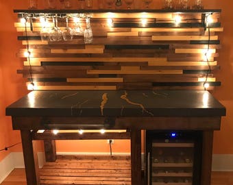 Concrete Bar with engraved Finger Lakes in Gold Leaf