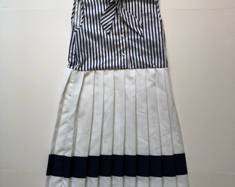 Vintage Navy Pleated Dress with Ascot Kids (10/12)