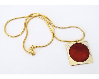 De Passille-Sylvestre Gold and Red Enamel Necklace - 1970s Quebec Modernist Jewelry