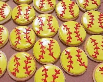 Softball Cookies One Dozen - Sports Cookies - Sugar Cookies - Softball Sugar Cookies - Softball Cookies - Decorated Cookies