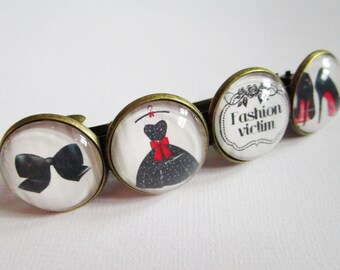 Large Barrette hair clip, "Fashion Victim" bronze cabochons, jewelry