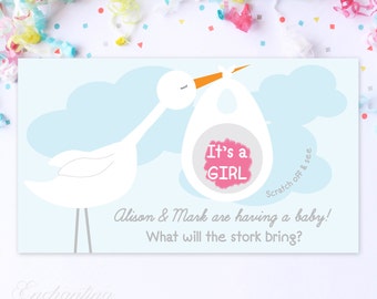 10 Custom Baby Gender Reveal Scratch Off Cards - Stork