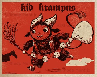 Vintage Style 8 x 10 inch PRINT by Rhode Montijo- KID KRAMPUS