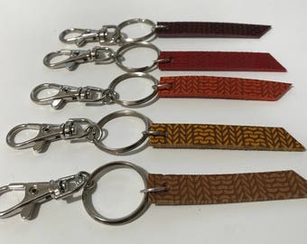 Leather knitting ribbed pattern key ring