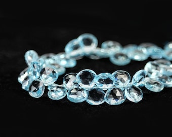Sky Blue Topaz Faceted Heart Briolette Set of 4 Light Blue Semi Precious Gemstone December Birthstone