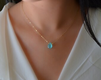 Blue Chalcedony Tear Drop Layering Necklace