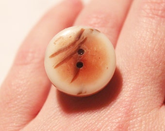 Adjustable Ring, Orange & White Funky Button