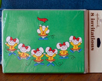 Vintage Hallmark Party Invitations - White Mice A Party - Vintage Birthday Party Invitations