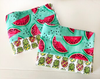 Cute Pineapple and Watermelon Print Flannel Pillowcases. Pillowcase Set. Standard Pillow Cases. Pillowcases For All Ages