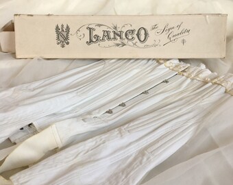 Antique 1910's Edwardian Corset with Original Box | White Cotton with Gold Embroidery | S Bend | Size 24
