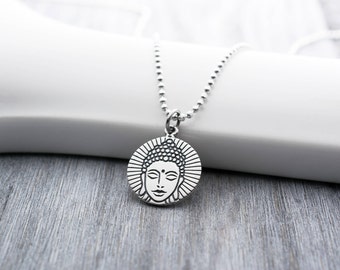 Buddha Head Necklace in Sterling Silver, Buddha Necklace, Buddha Jewelry, Buddha Jewelry Necklace, Buddhist Necklace, Zen Jewelry