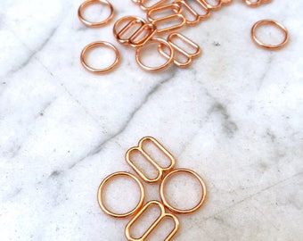 4 pieces – 8mm – of Rose Gold plated bra rings & sliders – for bra and swimwear making