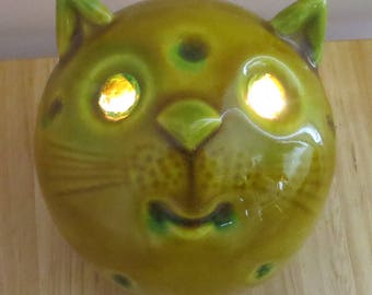 Mid Century Modern Ceramic Cat Night Light - Eyes Light - Italy