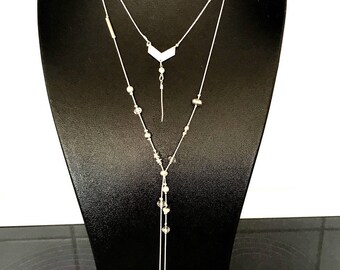 Necklace ethnic trend 2 rows with glittery Chevron shaped pendant